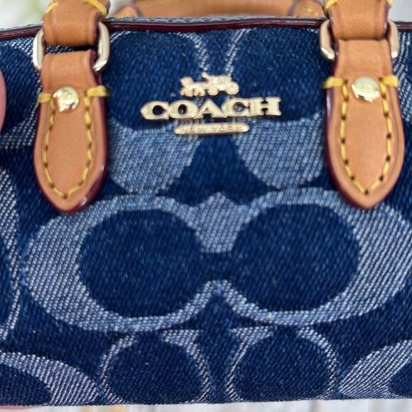 Coach Mini Rowan Bag Charm In Signature Denim With Cherry Charm Purse - Picture 5 of 11